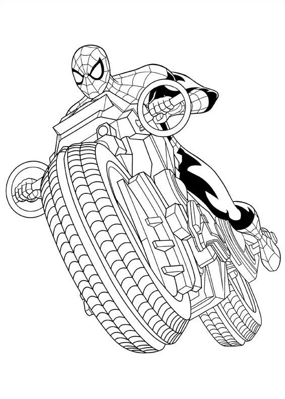 Print spider man motor kleurplaat